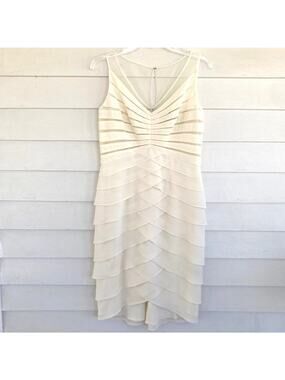 Adrianna Papell NEW Cream White Scallop Sleeveless Bodycon Formal Scuba Dress 6